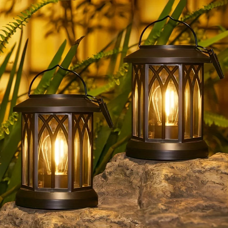 2 Pack Upgraded Solar Lantern Lights Outdoor Warm Light