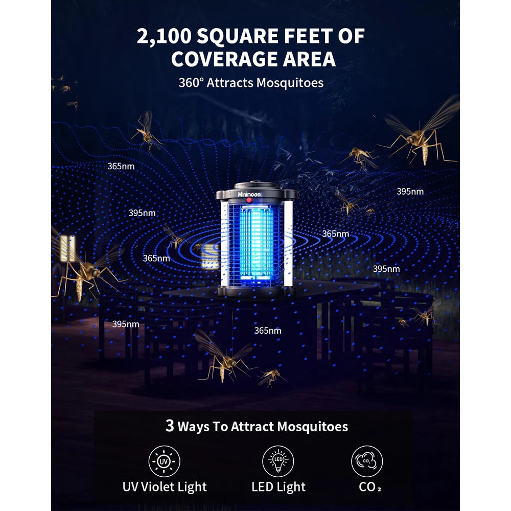 Minimoon Outdoor Bug Zapper Mosquito Zapper with Dual LED Light 4200V 15W IPX4
