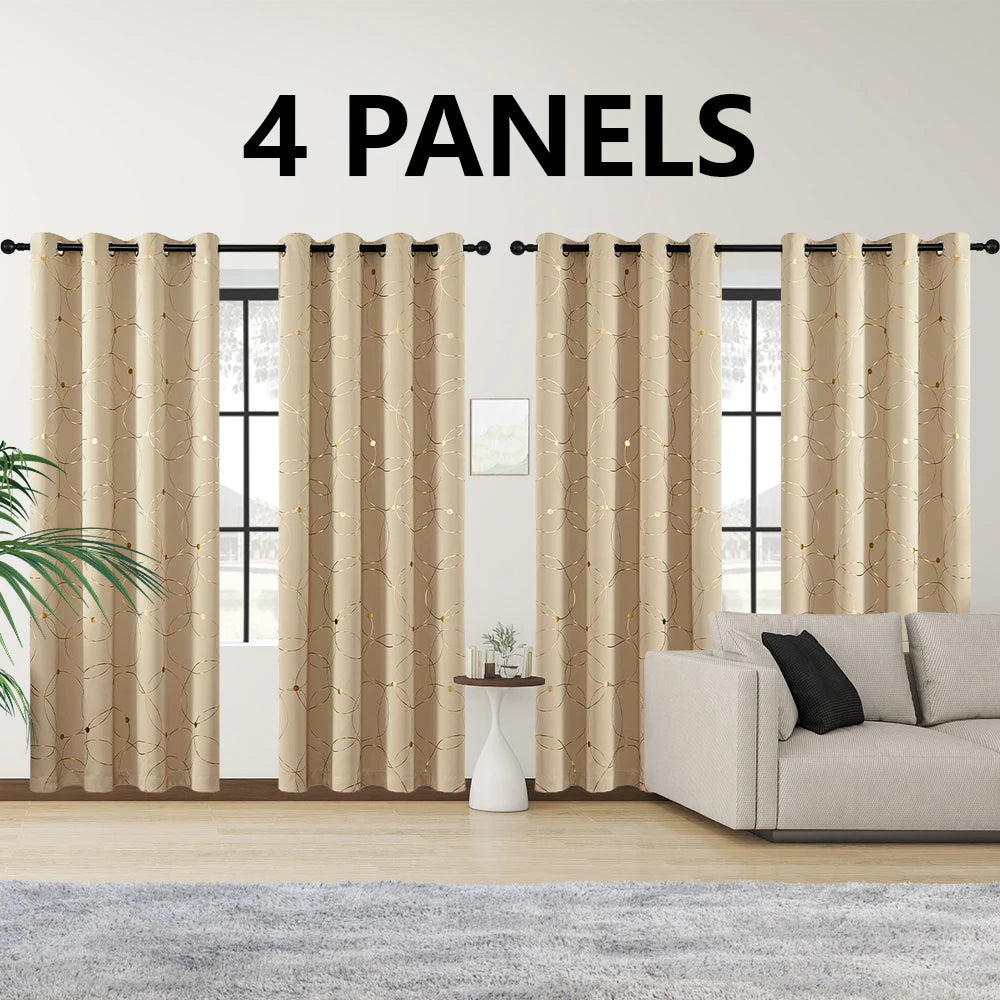 4 Pack Blackout Curtains Grommet Insulated Room Darkening Foil Print Bedroom