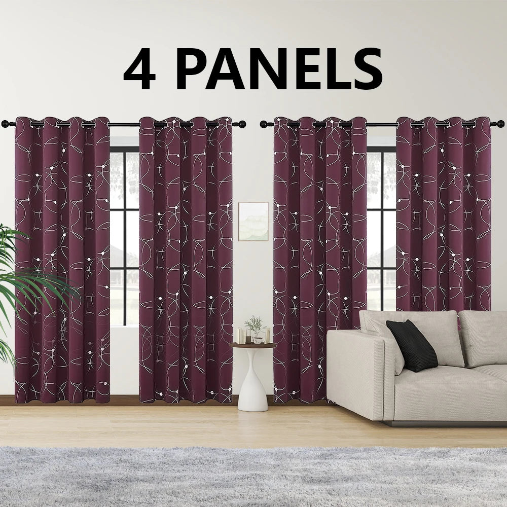 4 Pack Blackout Curtains Grommet Insulated Room Darkening Foil Print Bedroom