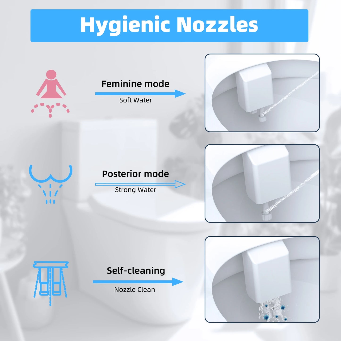Bidet Attachment For Toilet Hot And Cold Water Spray Non Electric Dual Nozzle