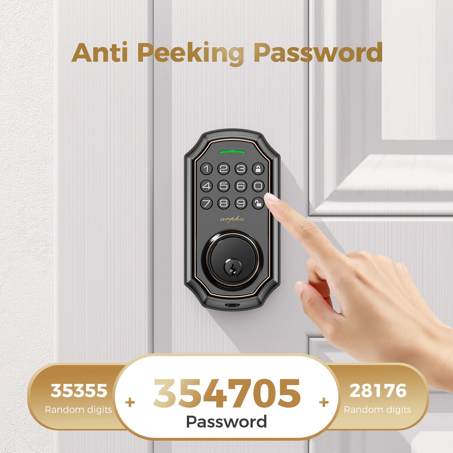 Arpha Smart Door Lock Keyless Entry D180 With 100 Code 16 Digit Anti Peeping Password Electronic Deadbolt WiFi