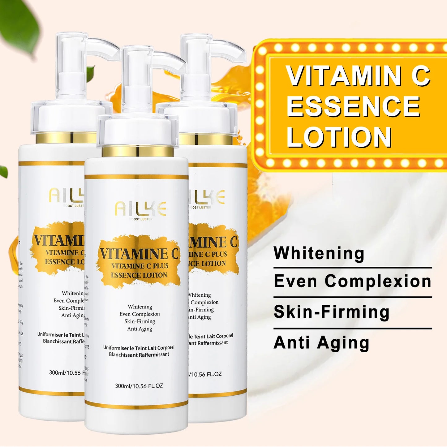 AILKE Vitamin C Skin Care Set With Brightening Body Lotion Even Skin Tone Face Cream Whitening Serum And Soap