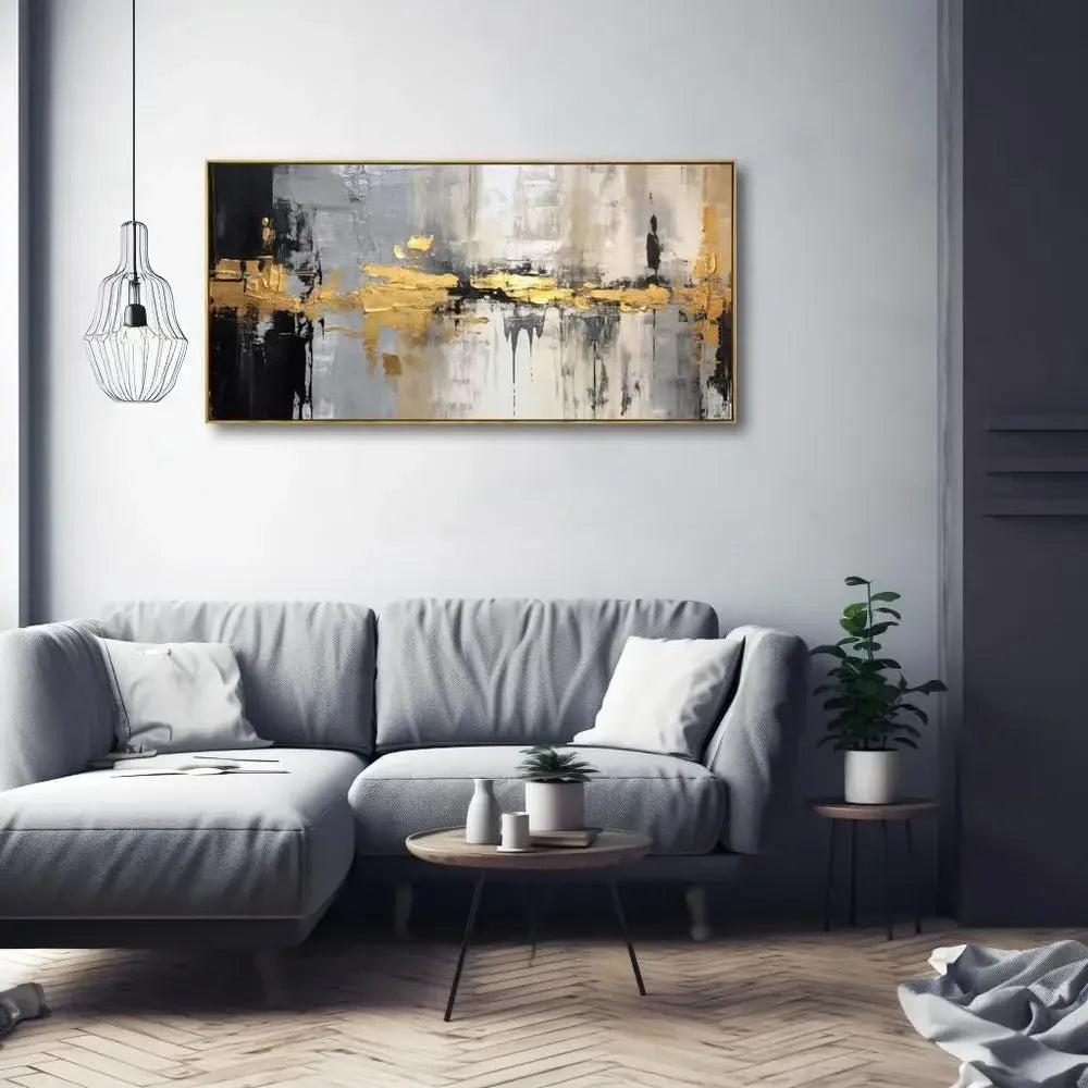 Golden Yellow Abstract Line Art Canvas Wall Decor Modern