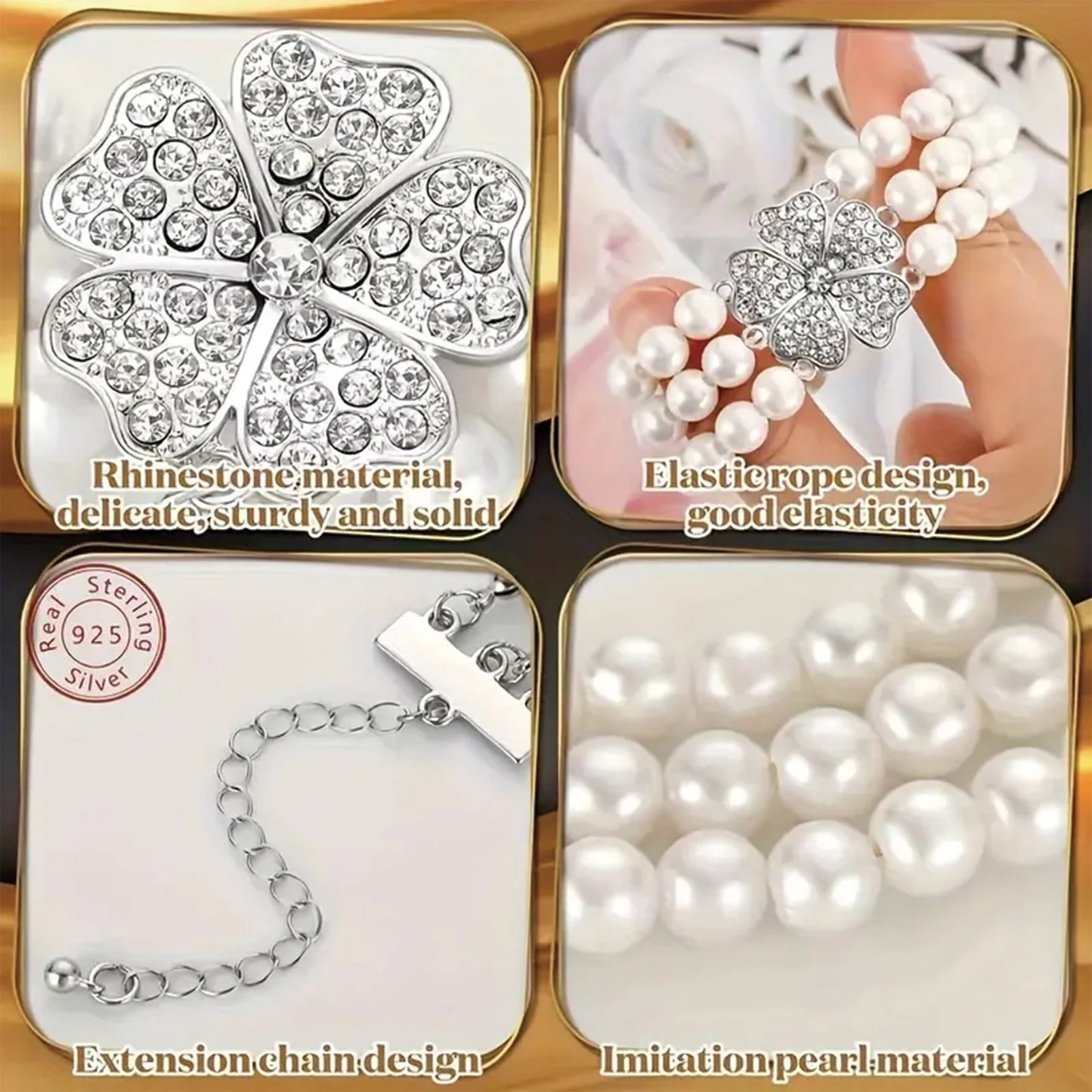 925 Silver Pearl Jewelry Set Necklace Earrings Bracelet