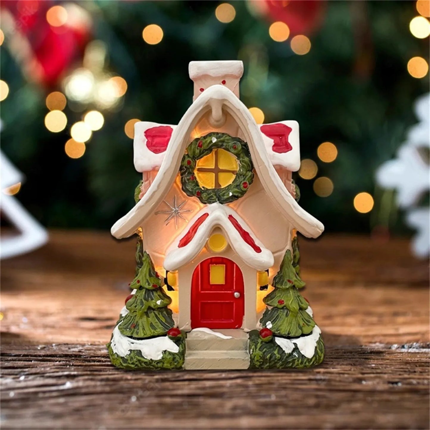 Luminous Resin Log Cabin Snow House Christmas Decorations