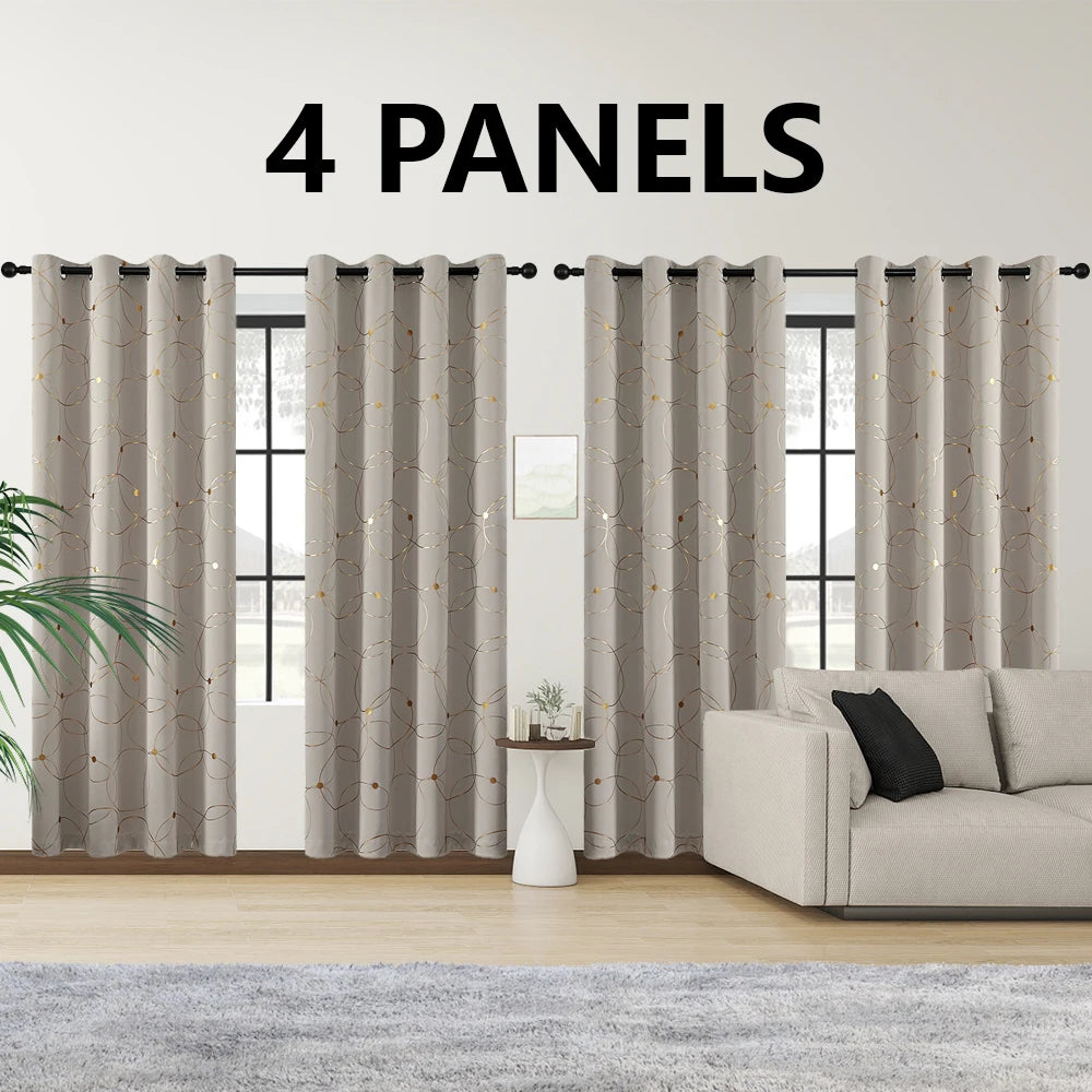 4 Pack Blackout Curtains Grommet Insulated Room Darkening Foil Print Bedroom
