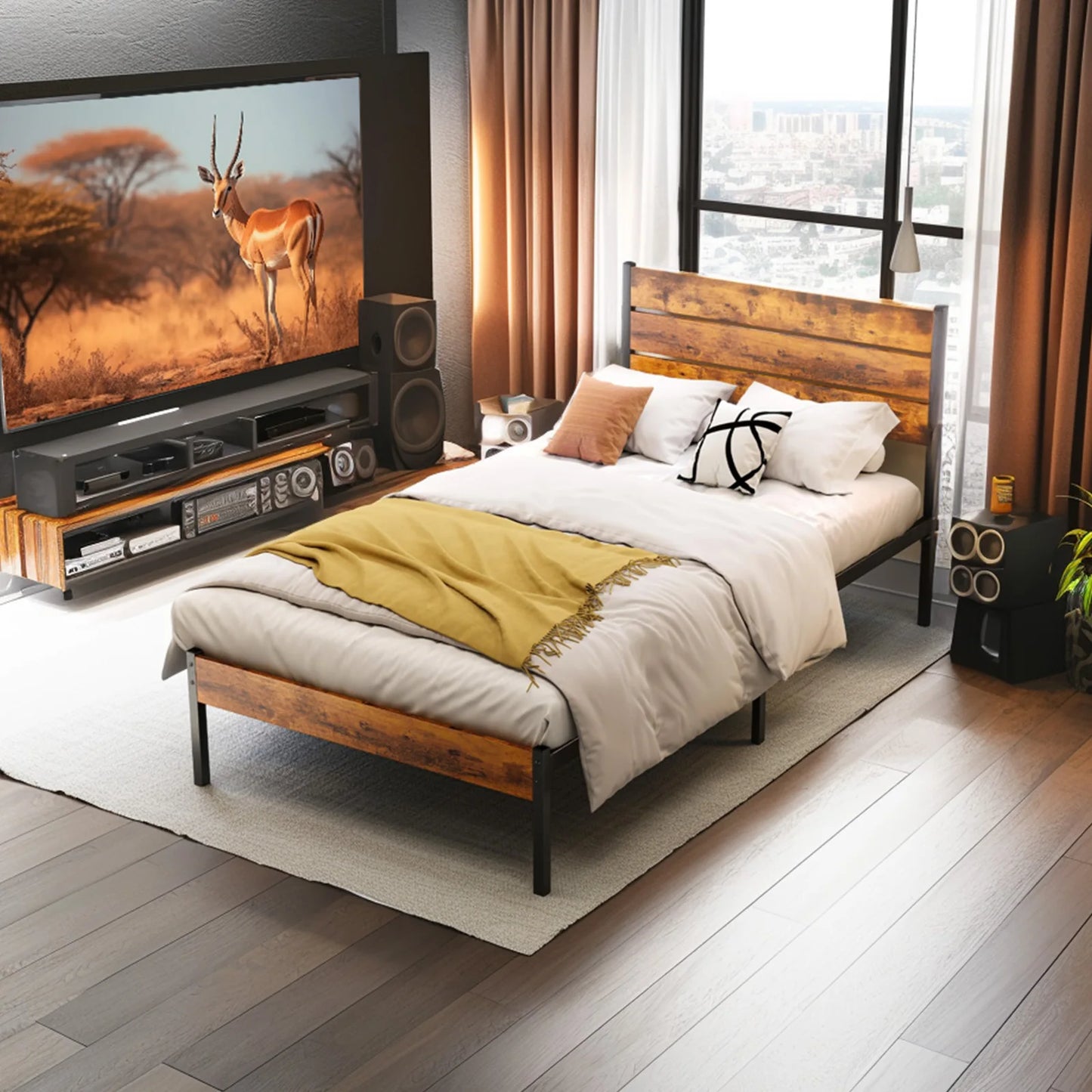 Queen Size Metal Platform Bed Frame With Headboard And Footboard 800 LBS