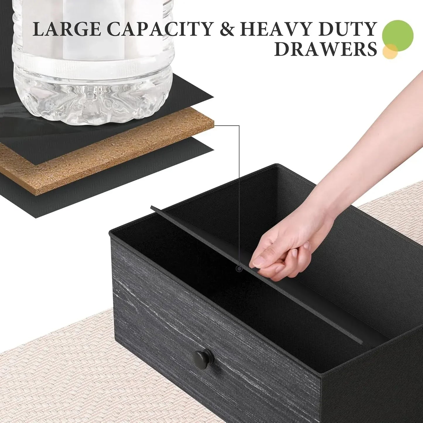 Black Dresser for Bedroom with 12 Drawers and Fabric Finish