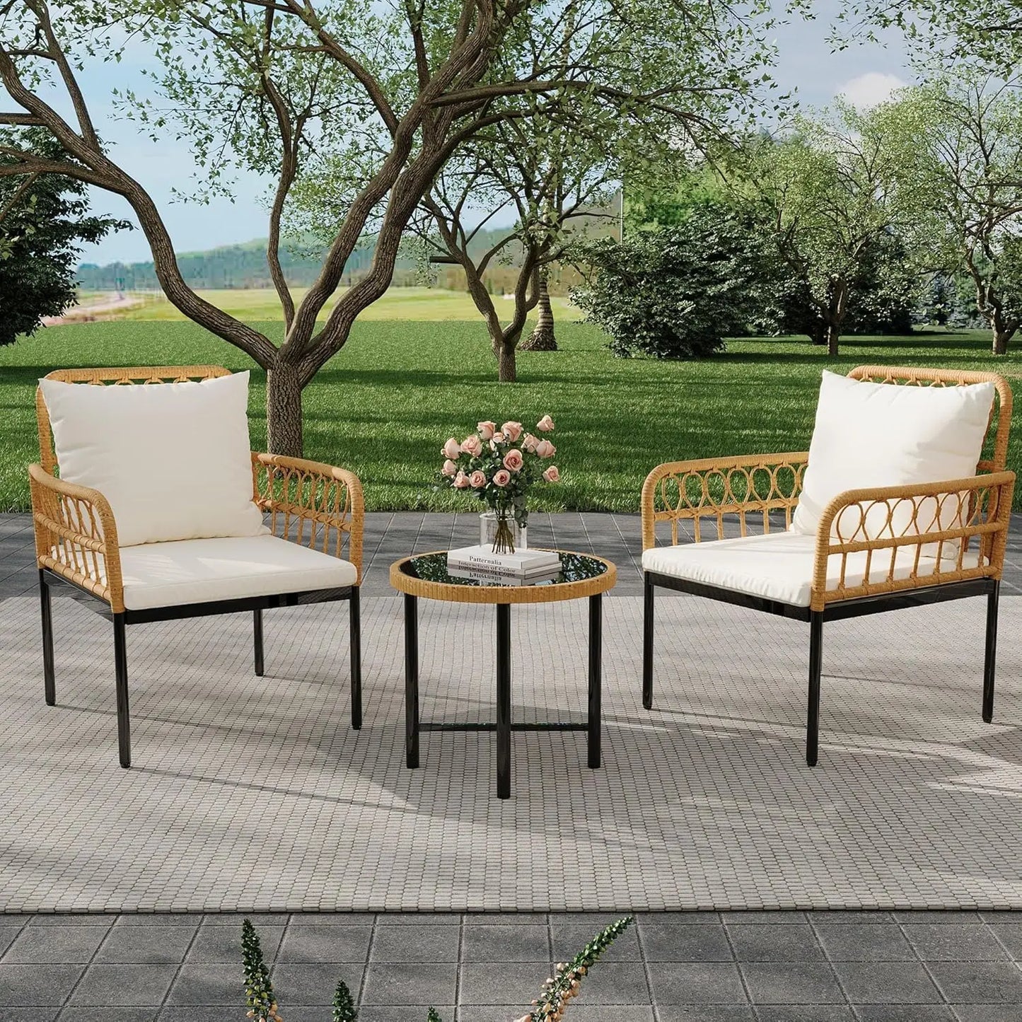 Outdoor Wicker 4-Piece Patio Set With L-Shaped Sectional