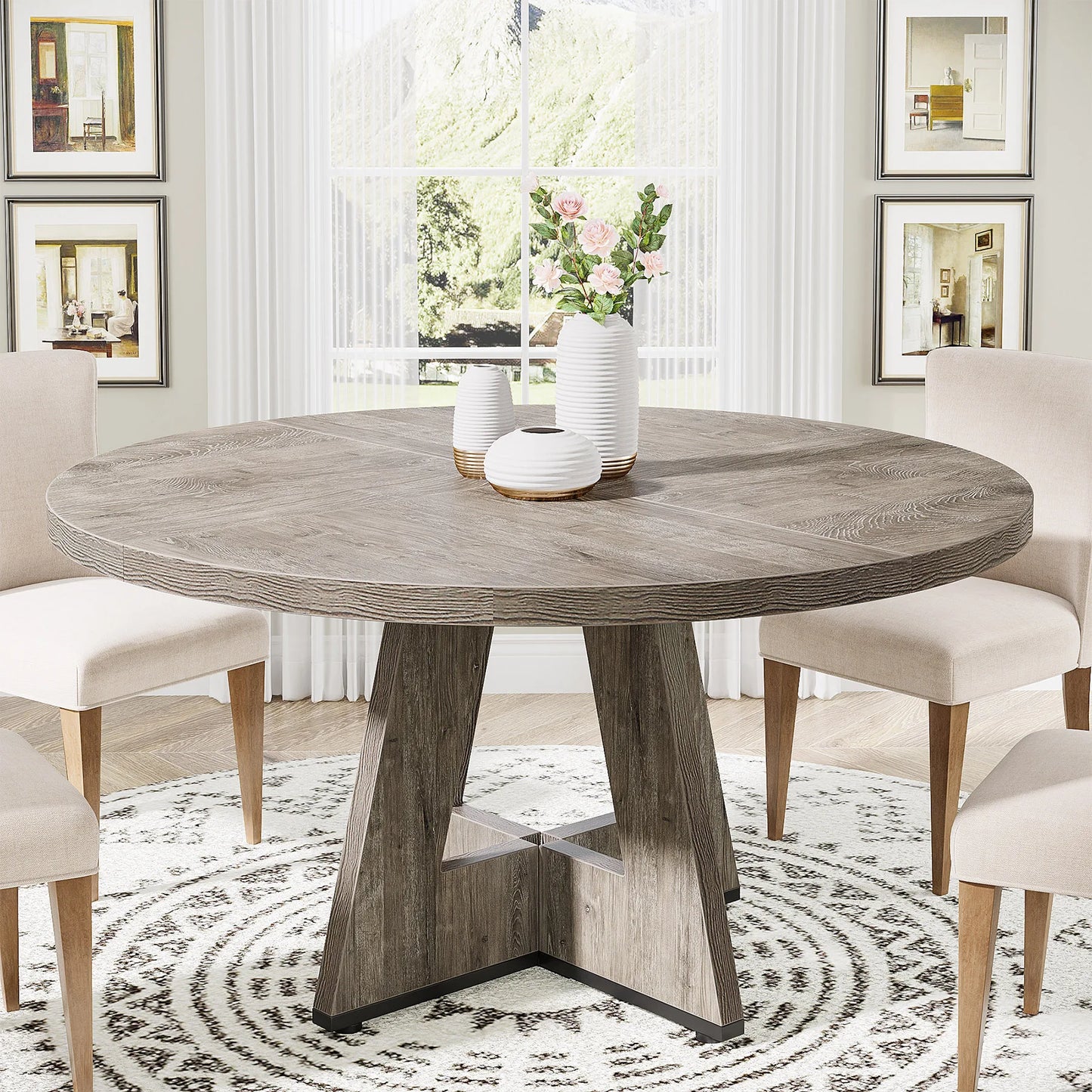 Tribesigns Round Dining Table For 4 47 Inch Farmhouse Kitchen Table Small Dinner Table For Dining Room