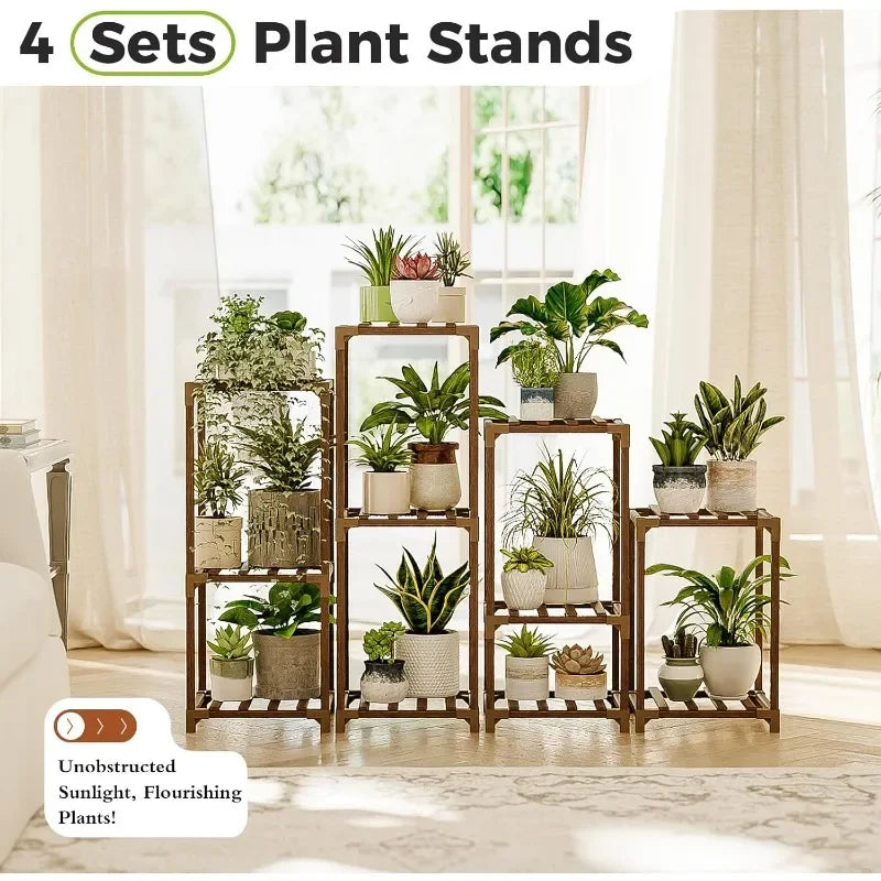 Four Pack Plant Stands Indoor Outdoor Garden Living Room