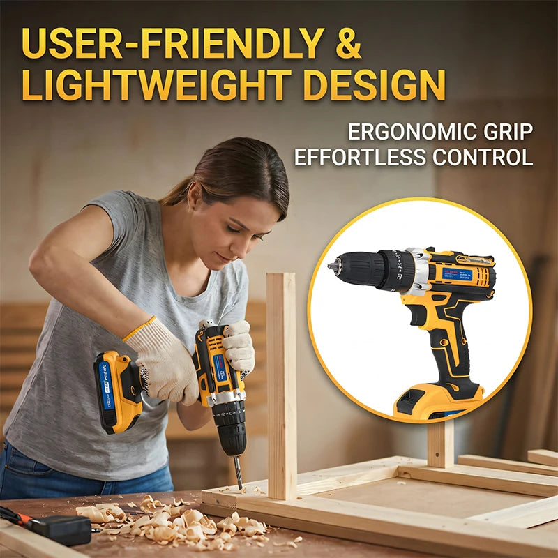 21V Electric Screwdriver Cordless Drill Set Yellow Home DIY Tool Kit