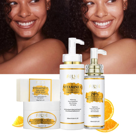 AILKE Vitamin C Skin Care Set With Brightening Body Lotion Even Skin Tone Face Cream Whitening Serum And Soap