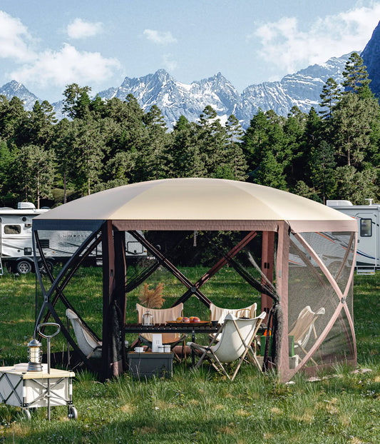 Pop Up Canopy Tent 12x12 Feet Six Sided Pop Up Gazebo Screen Tent with Mesh Windows Portable Carry Bag and Stakes Instant Shade