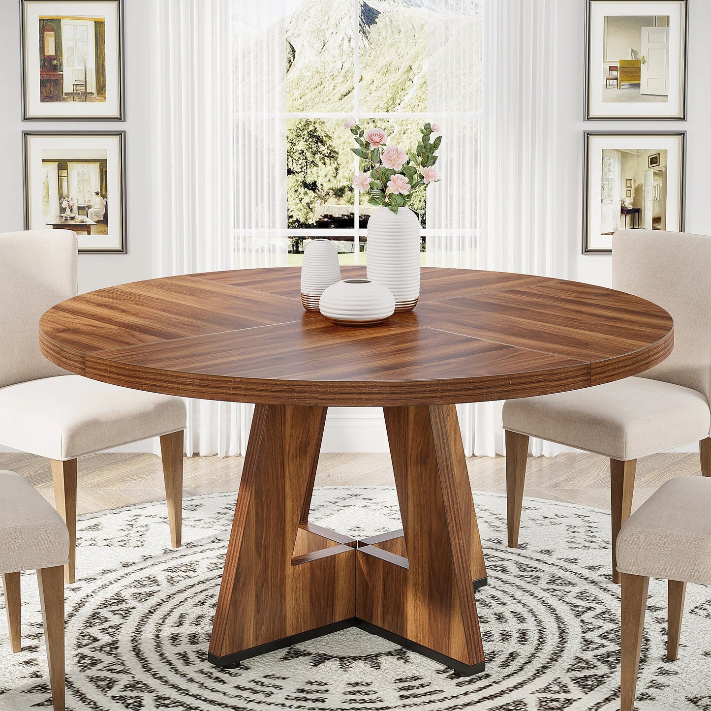 Tribesigns Round Dining Table For 4 47 Inch Farmhouse Kitchen Table Small Dinner Table For Dining Room