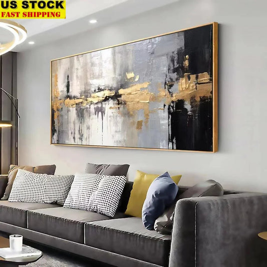 Golden Yellow Abstract Line Art Canvas Wall Decor Modern