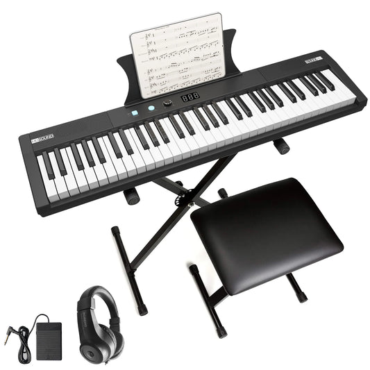 61 Key Semi-Weighted Digital Piano Keyboard with Power Supply Stand Stool and Microphone Set