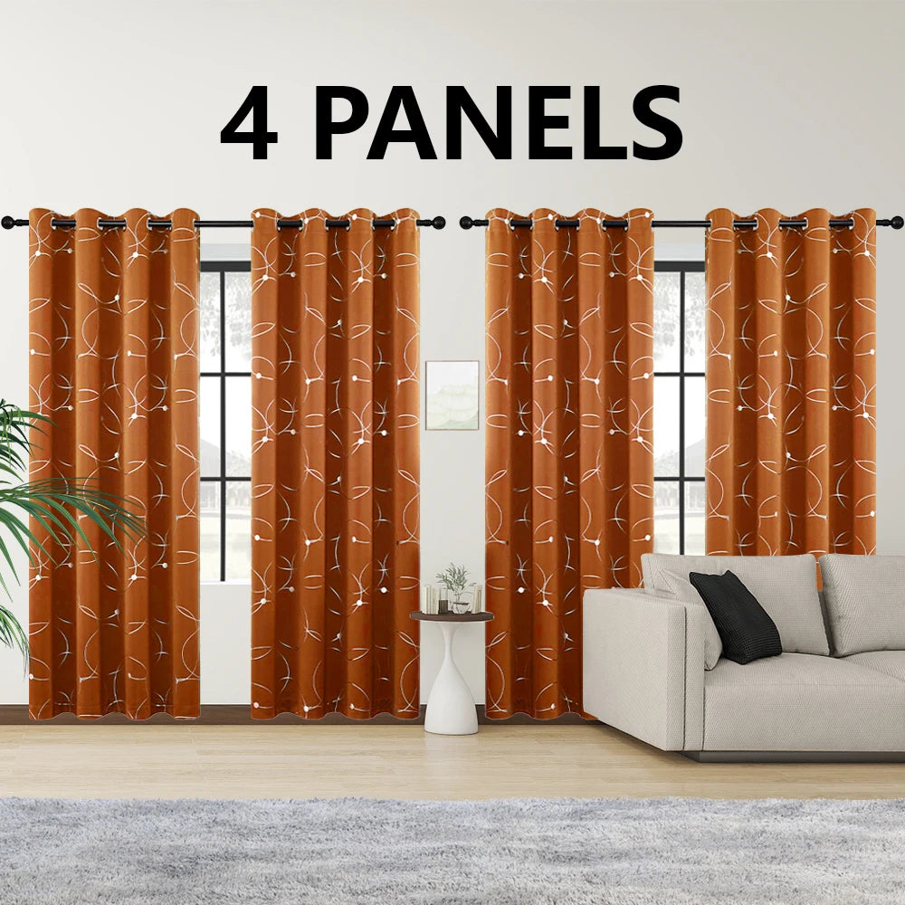 4 Pack Blackout Curtains Grommet Insulated Room Darkening Foil Print Bedroom