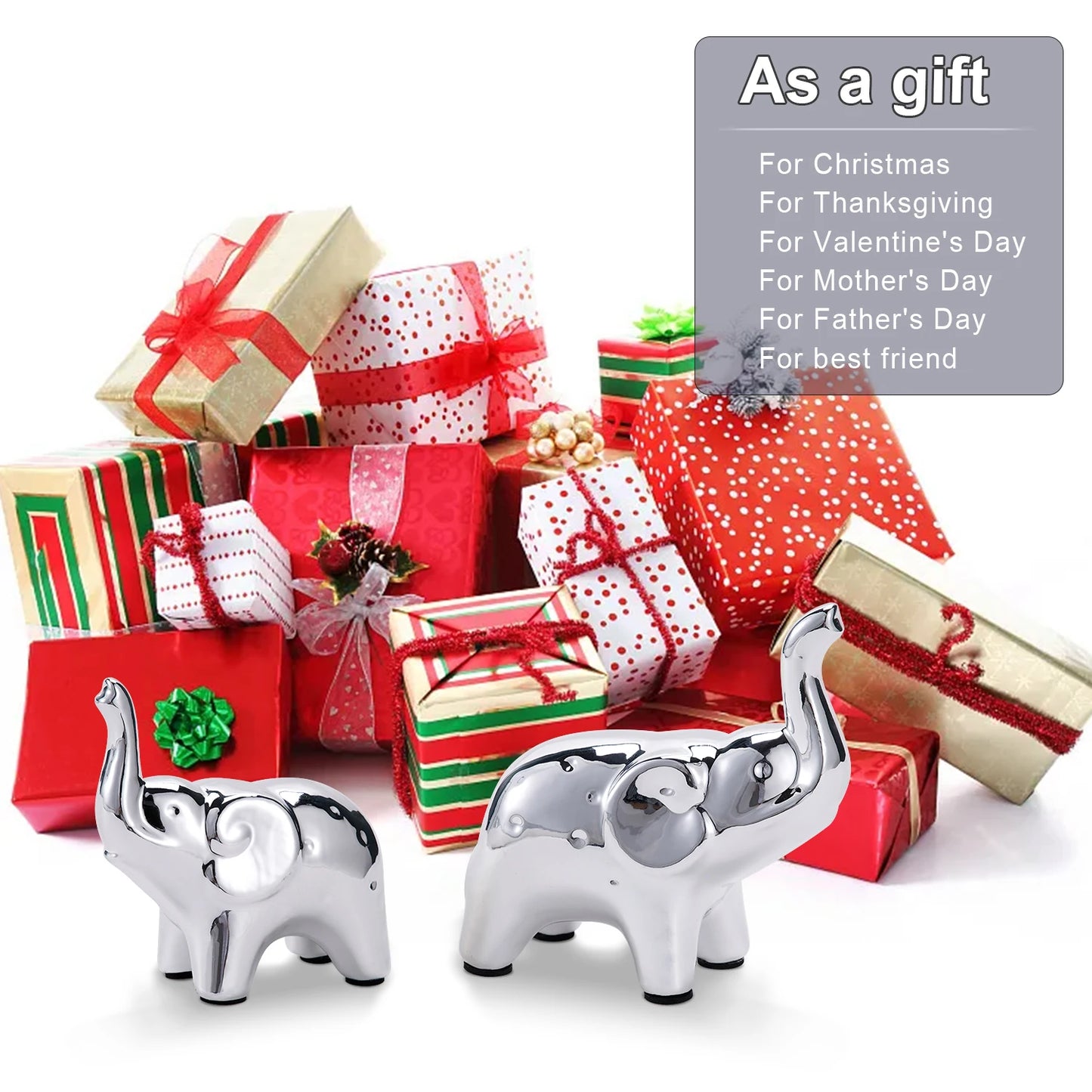 Pair Ceramic Elephant Statues Desktop Decor Wealth Gift