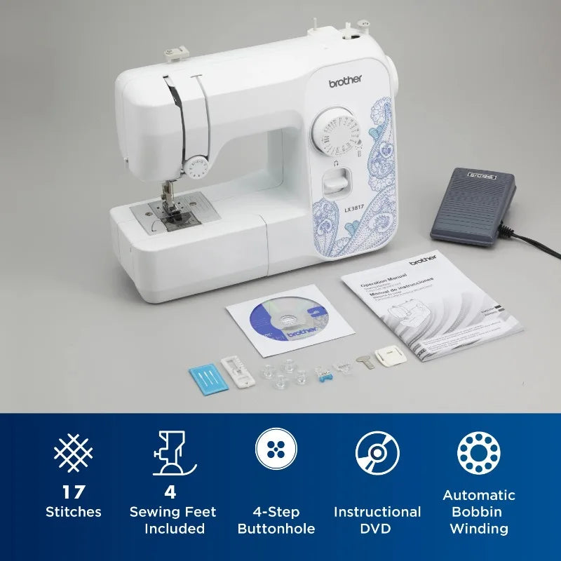 Brother LX3817 17 Stitch Portable Sewing Machine White