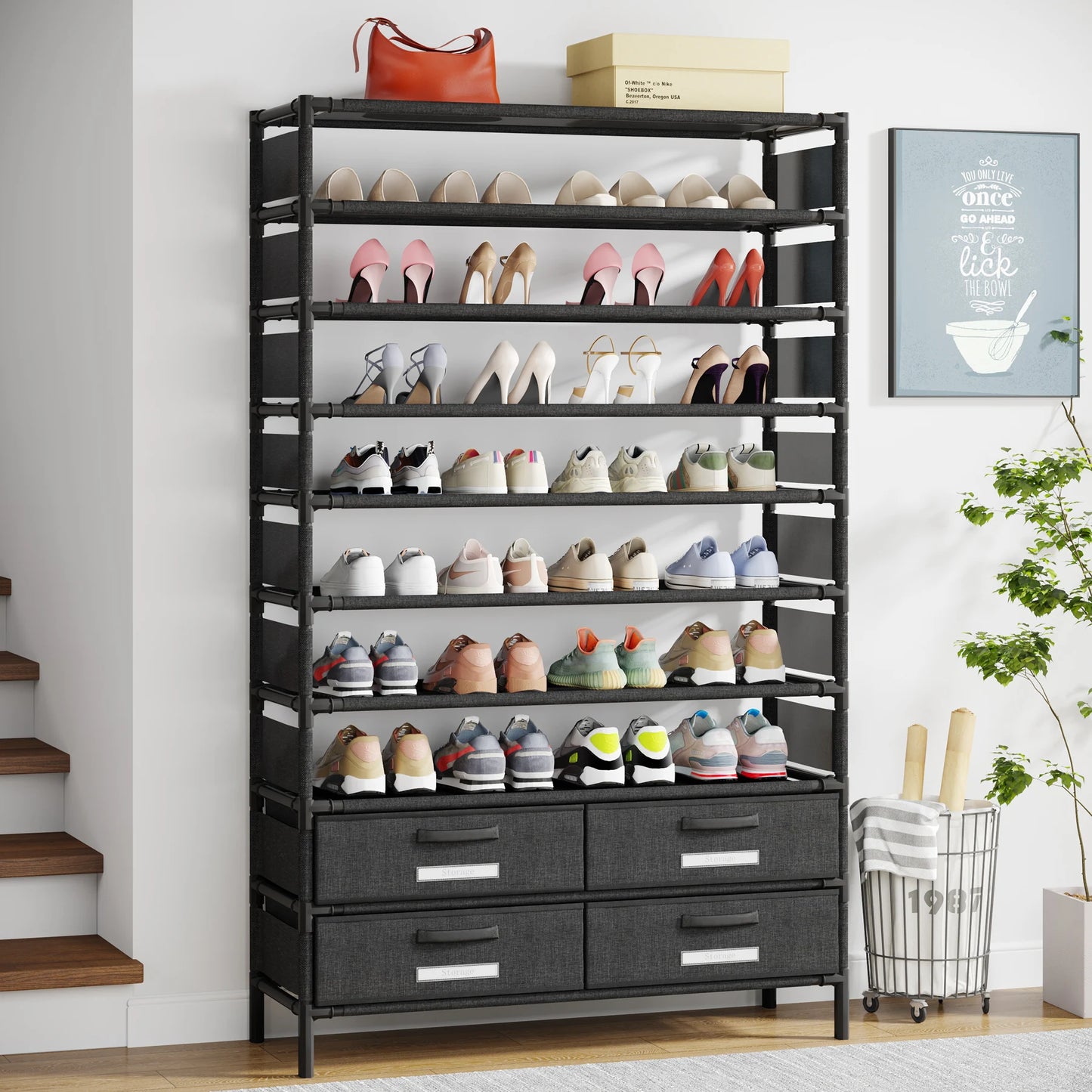 Tribesigns 10 Tier Shoe Rack Organizer With 4 Bins Drawers