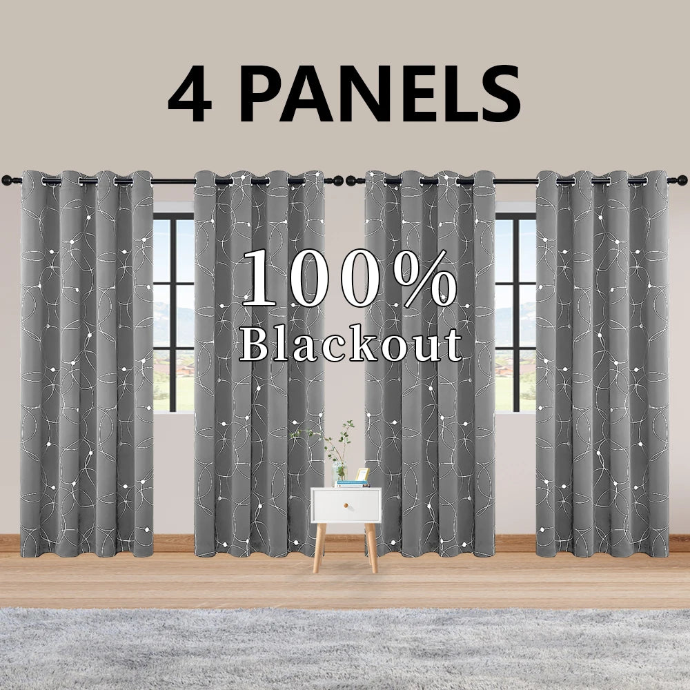 4 Pack Blackout Curtains Grommet Insulated Room Darkening Foil Print Bedroom