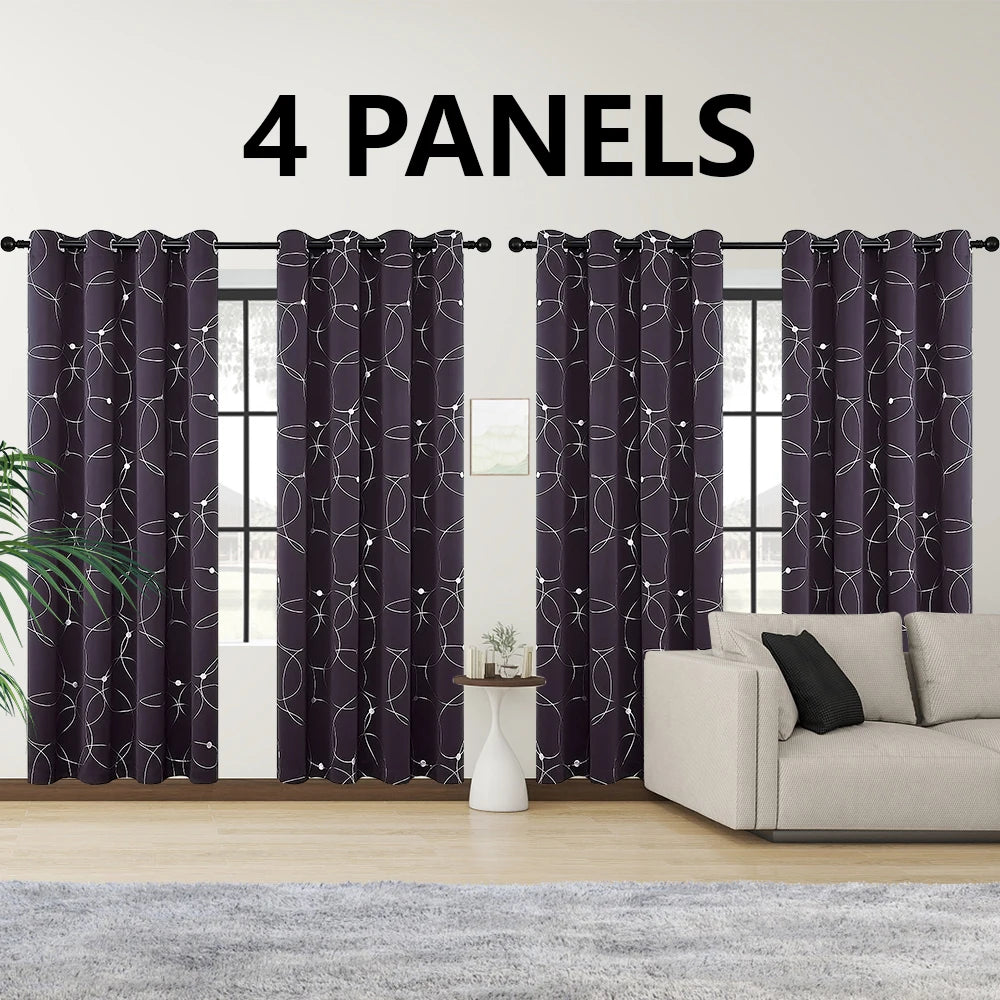 4 Pack Blackout Curtains Grommet Insulated Room Darkening Foil Print Bedroom