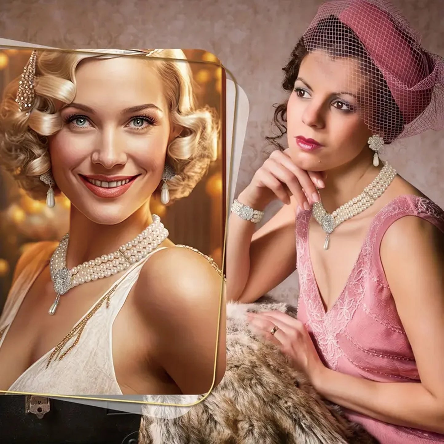 925 Silver Pearl Jewelry Set Necklace Earrings Bracelet