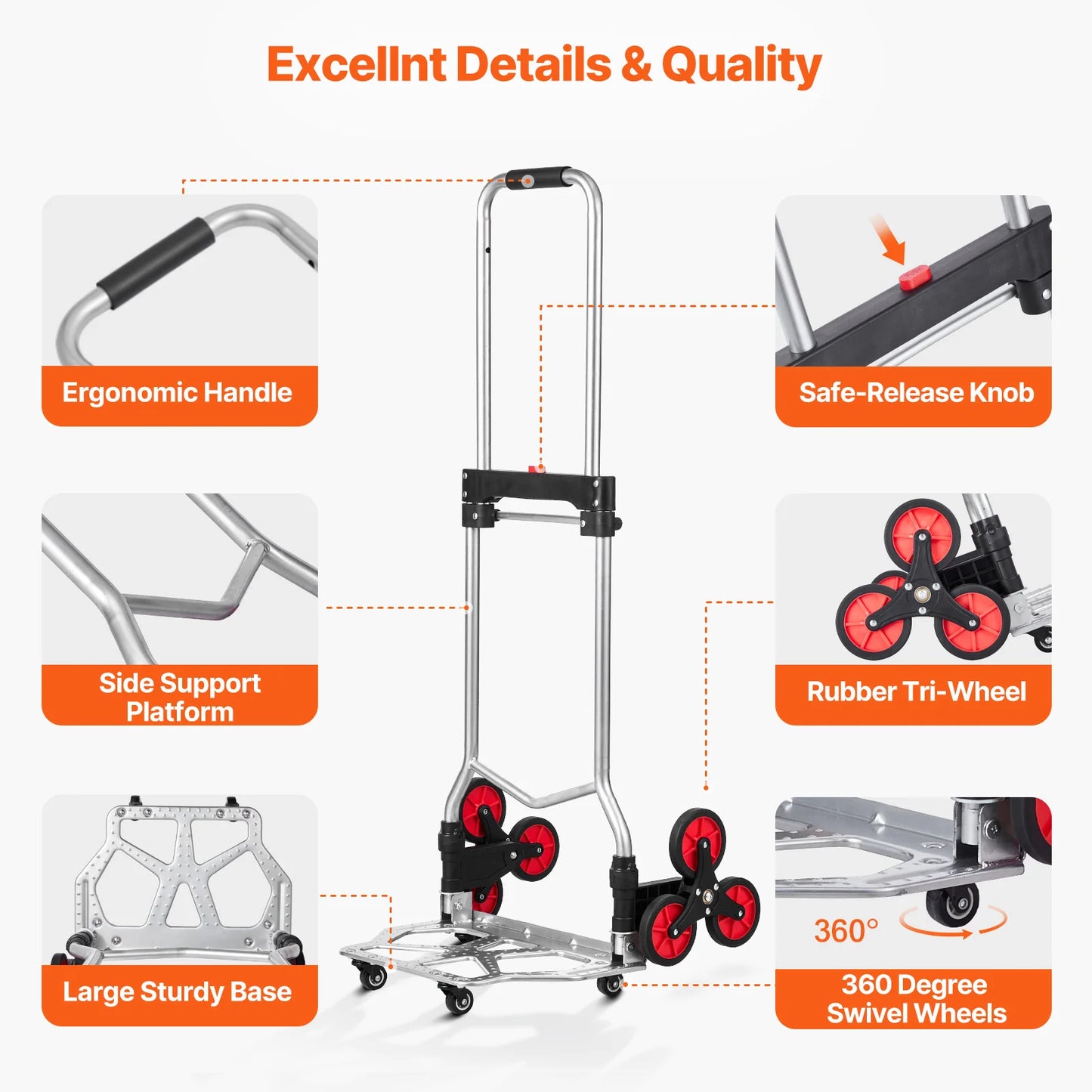 SucceBuy 260lbs Folding Hand Truck For Stair Climbing