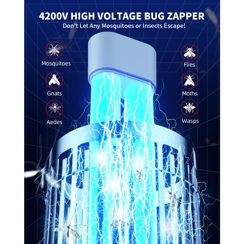 Minimoon Outdoor Bug Zapper Mosquito Zapper with Dual LED Light 4200V 15W IPX4