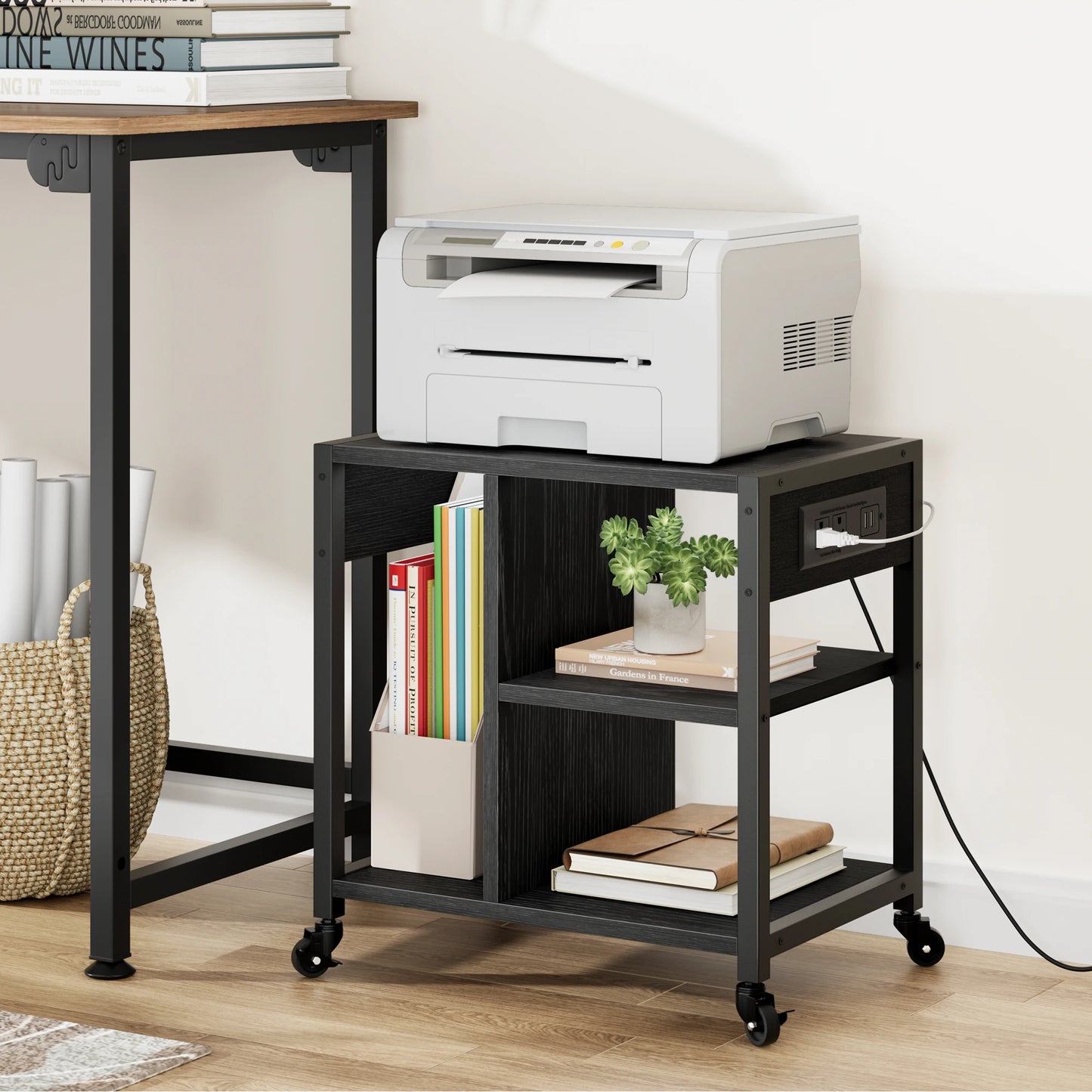 Desktop Printer Stand With Power Outlets And USB Ports