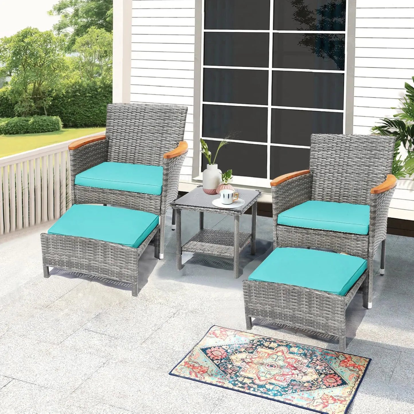 Angduo 5 Piece Outdoor Patio Set With Table And Ottomans