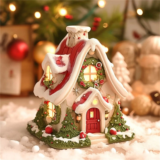 Luminous Resin Log Cabin Snow House Christmas Decorations