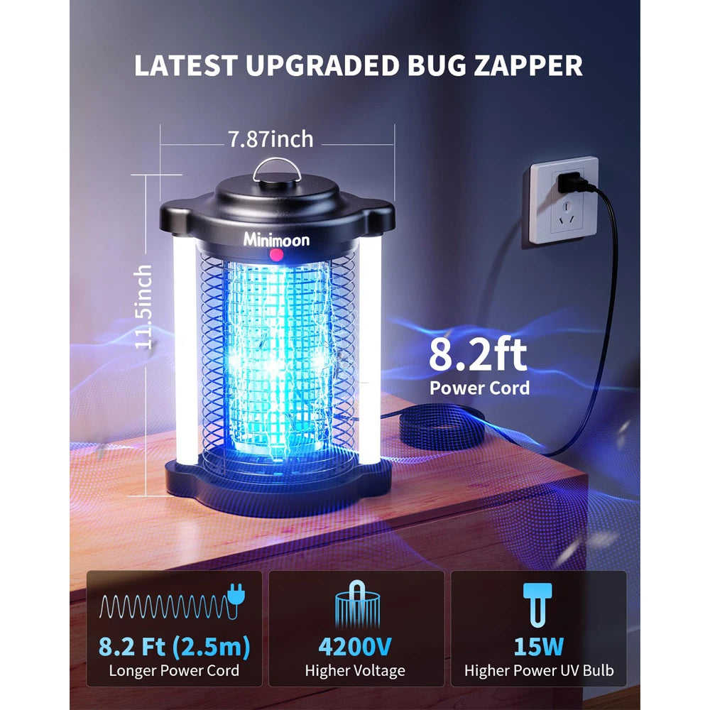 Minimoon Outdoor Bug Zapper Mosquito Zapper with Dual LED Light 4200V 15W IPX4