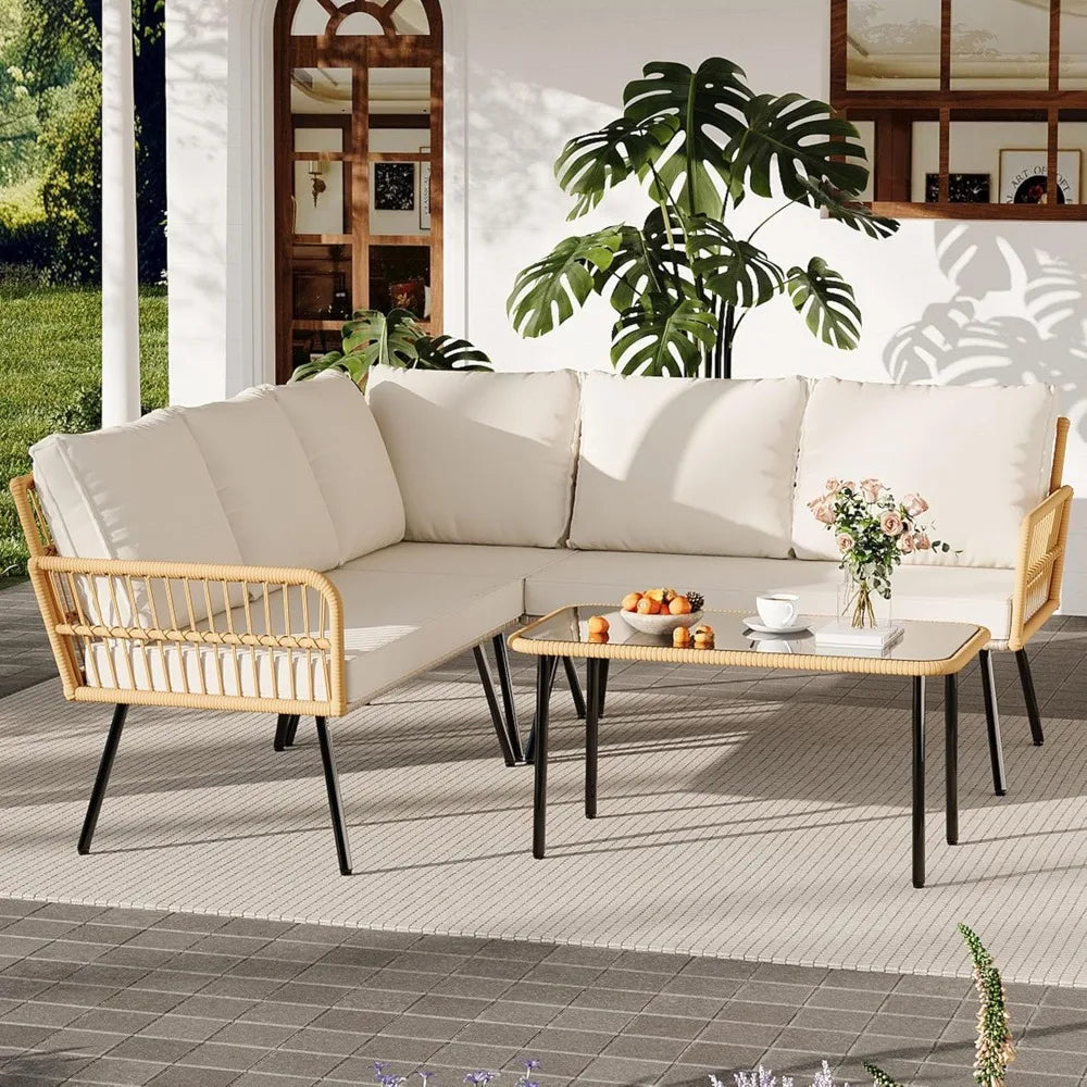 Outdoor Wicker 4-Piece Patio Set With L-Shaped Sectional