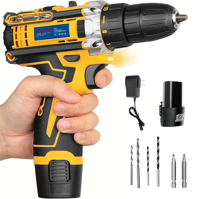 21V Electric Screwdriver Cordless Drill Set Yellow Home DIY Tool Kit