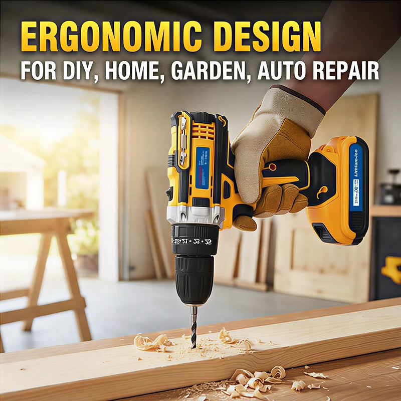 21V Electric Screwdriver Cordless Drill Set Yellow Home DIY Tool Kit
