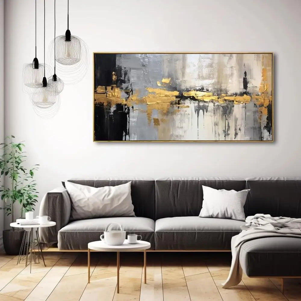 Golden Yellow Abstract Line Art Canvas Wall Decor Modern