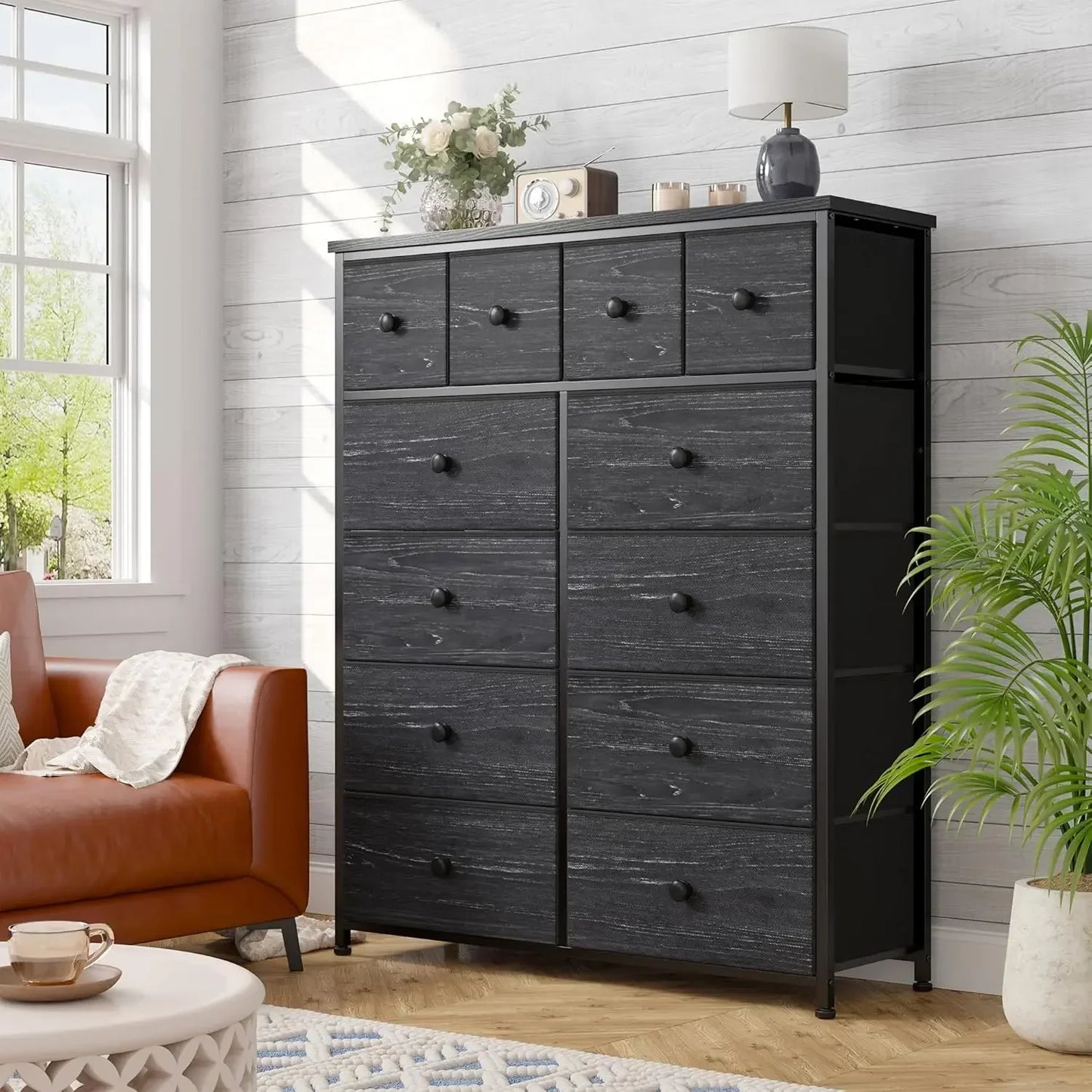 Black Dresser With 12 Drawers Fabric Dresser For Bedroom