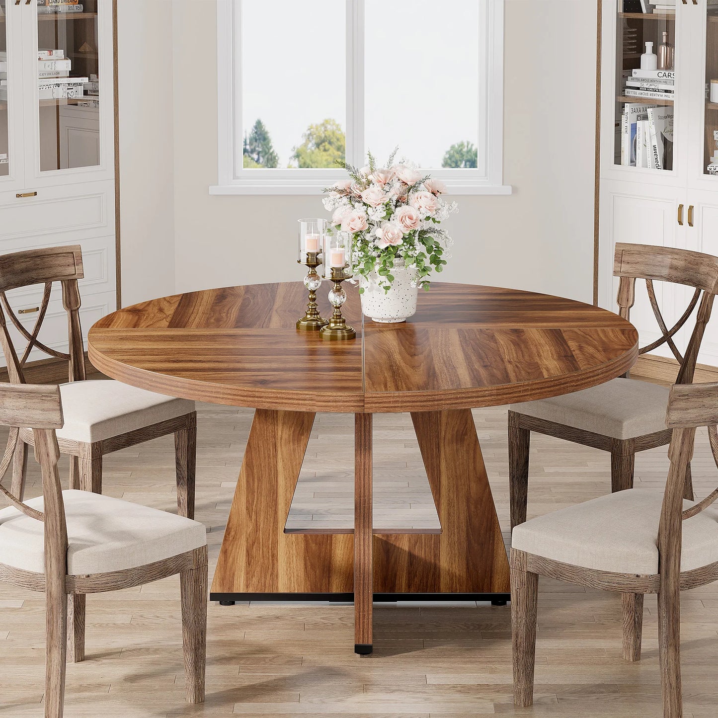 Tribesigns Round Dining Table For 4 47 Inch Farmhouse Kitchen Table Small Dinner Table For Dining Room