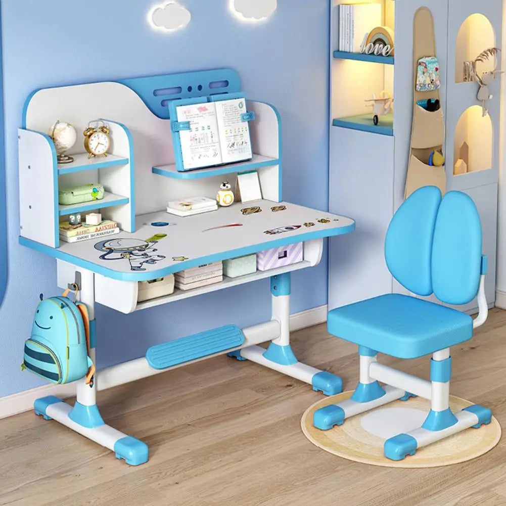 Height Adjustable Kids Premium Study Table and Chair Set with Writing Board