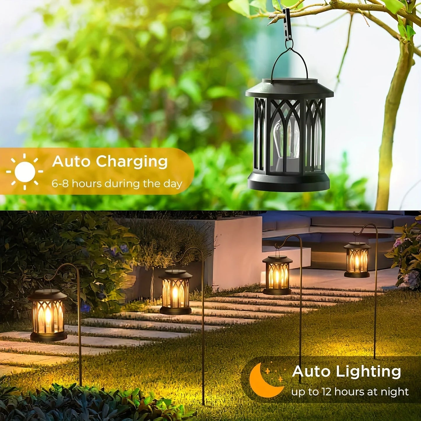 2 Pack Upgraded Solar Lantern Lights Outdoor Warm Light