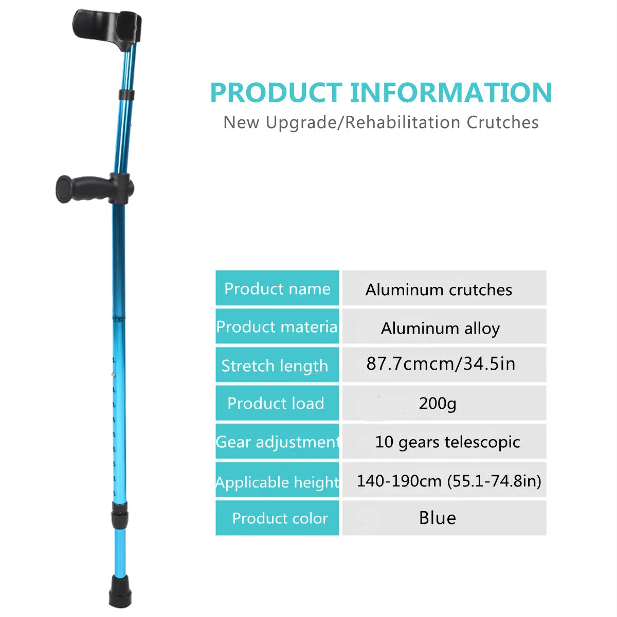 Alloy Folding Crutch Adjustable Telescopic Underarm Cane