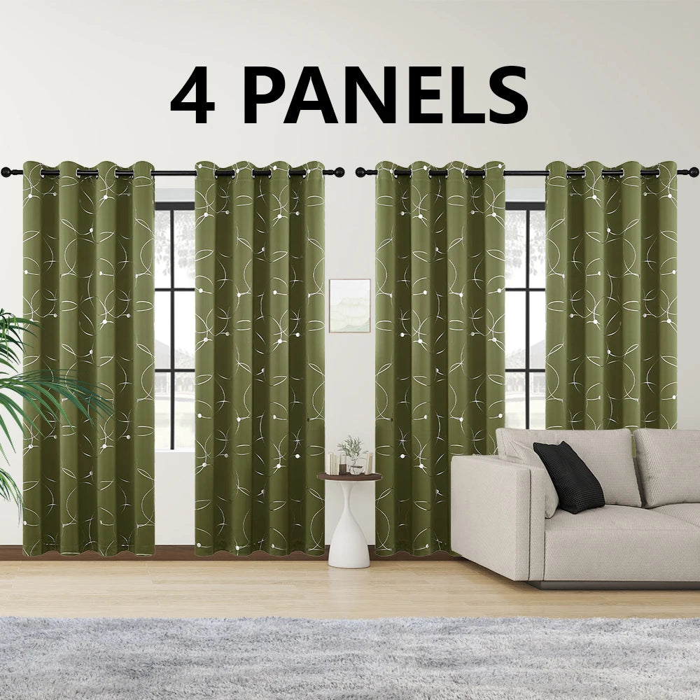 4 Pack Blackout Curtains Grommet Insulated Room Darkening Foil Print Bedroom