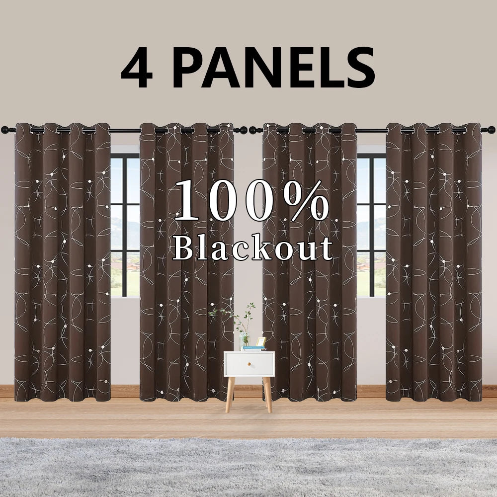 4 Pack Blackout Curtains Grommet Insulated Room Darkening Foil Print Bedroom