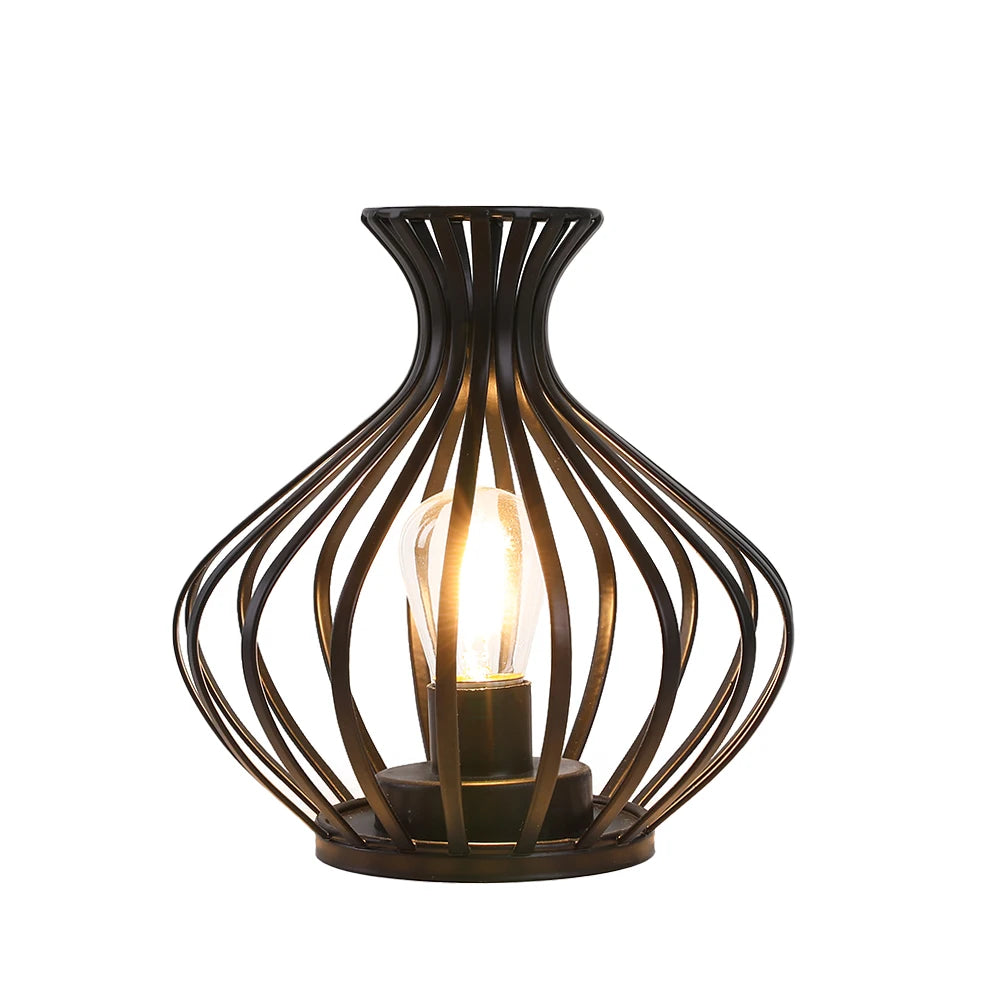 Black Battery Powered Table Lamp LED Lantern Bedside Decor