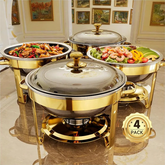 Stainless Steel Chafing Dishes Set 4 Pack 5QT Buffet Warmer