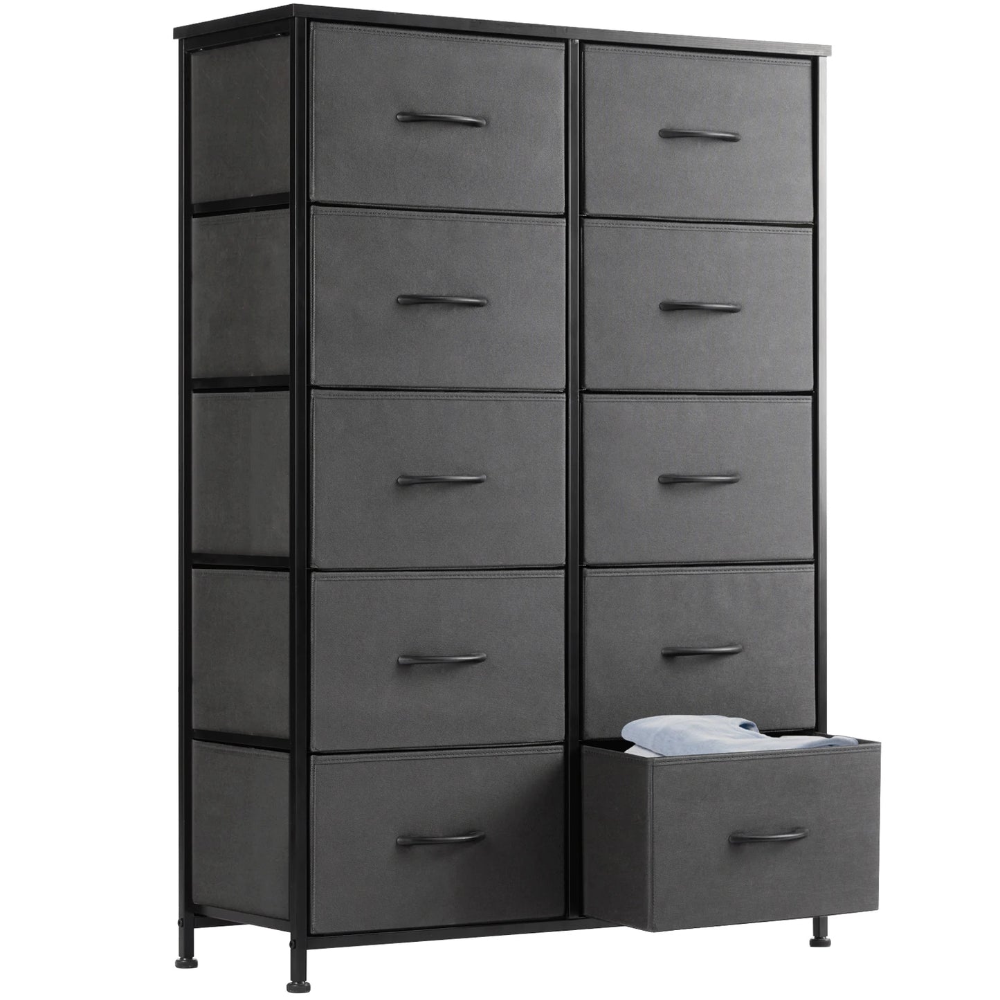 JHK Bedside Table With 10 Fabric Drawers Steel Frame