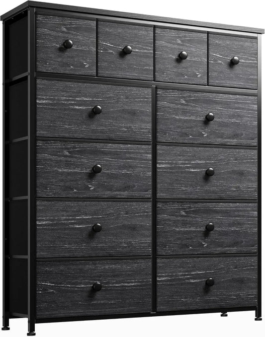 Black Dresser for Bedroom with 12 Drawers and Fabric Finish